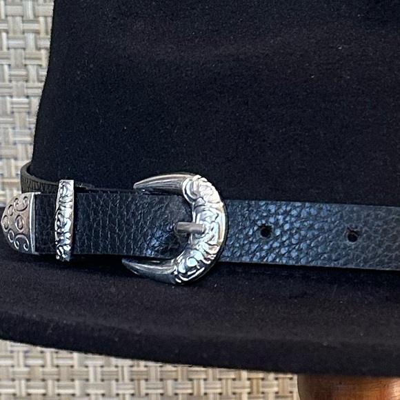 NWOT Black Flannel Wide Brim Fedora with Double Silver Buckles by Time and Tru - Picture 4 of 10